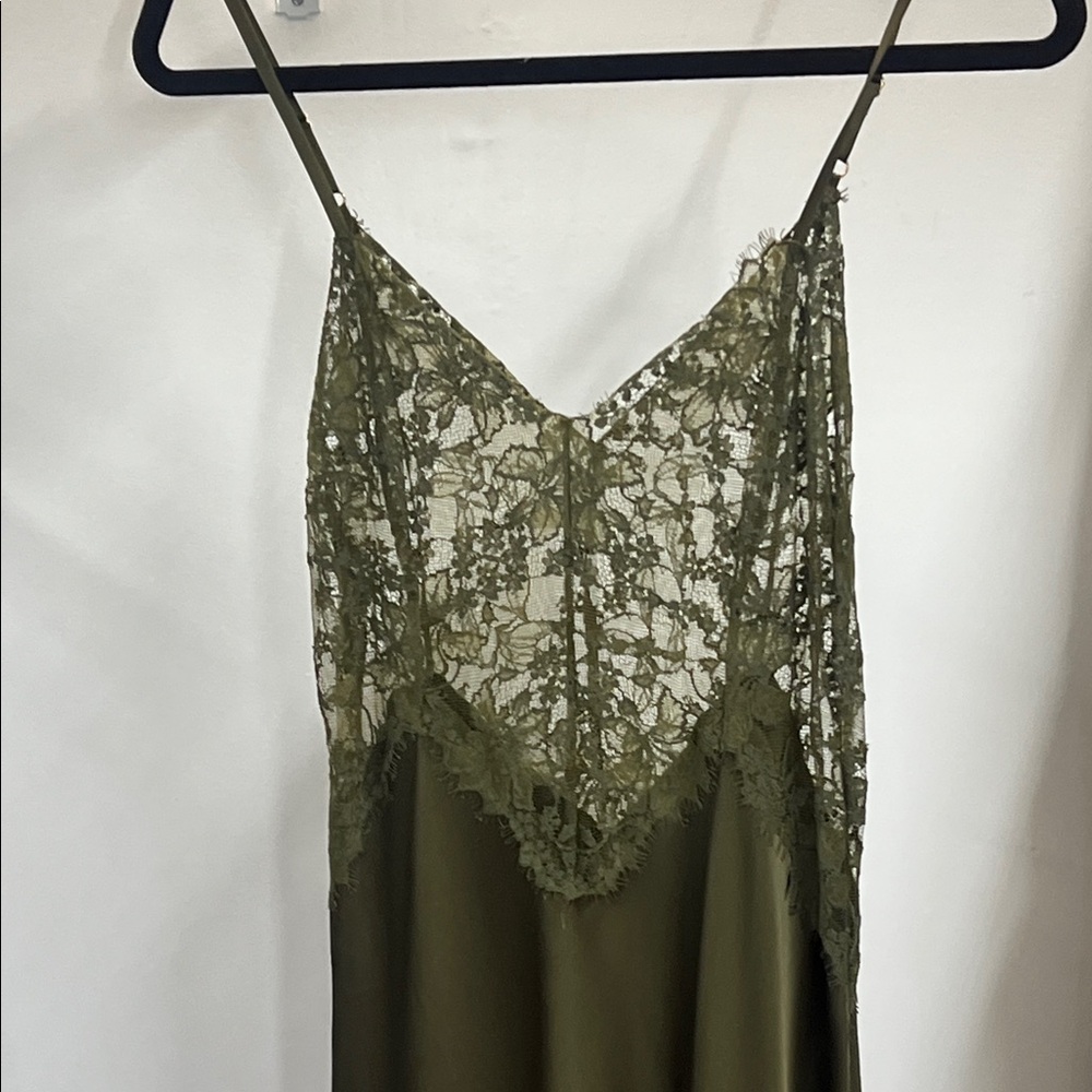 Intimissimi Olive satin/silk lace trim olive green long night gown